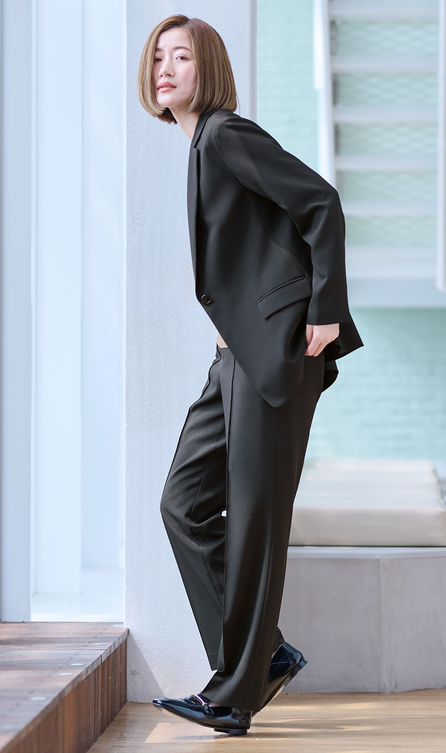 1ボタンテーラードジャケット＋ストレートパンツセット【セット販売】【裾上げ済】【WEB限定】 ブラック S