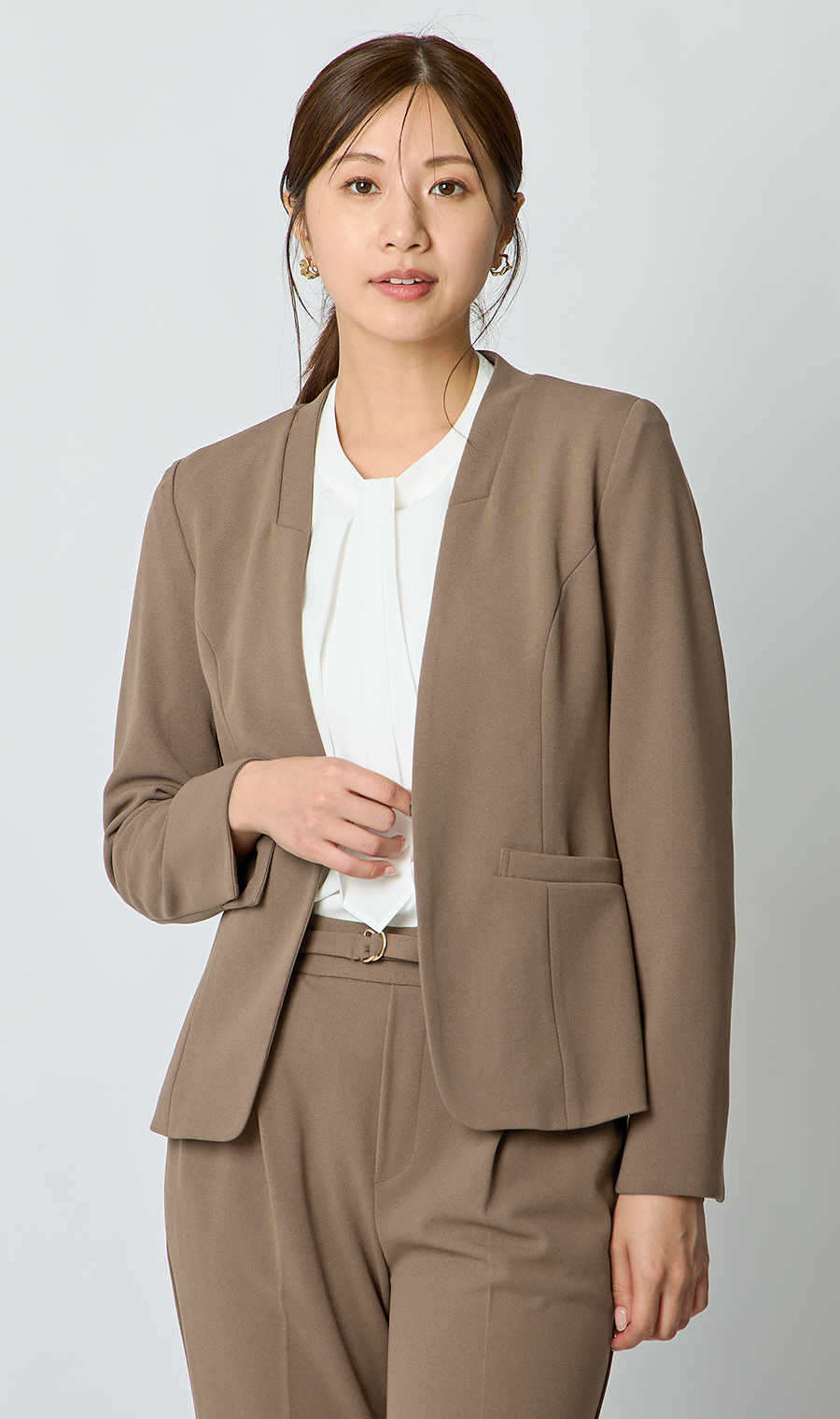 Vカラージャケット＋テーパードパンツセット【セット販売】【WEB限定】 ブラウン M