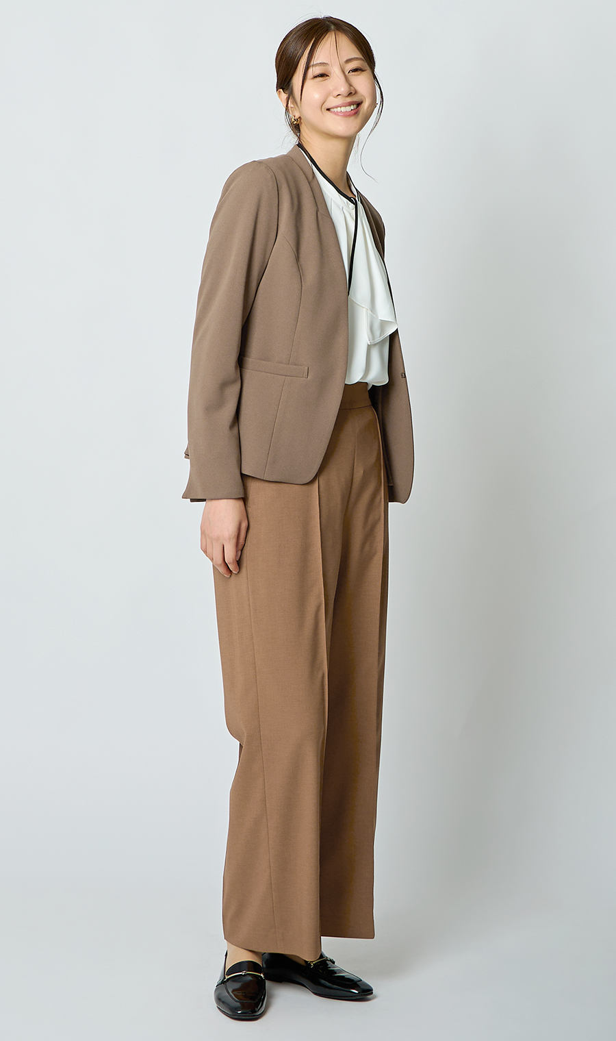Vカラージャケット＋テーパードパンツセット【セット販売】【WEB限定】 ブラウン M