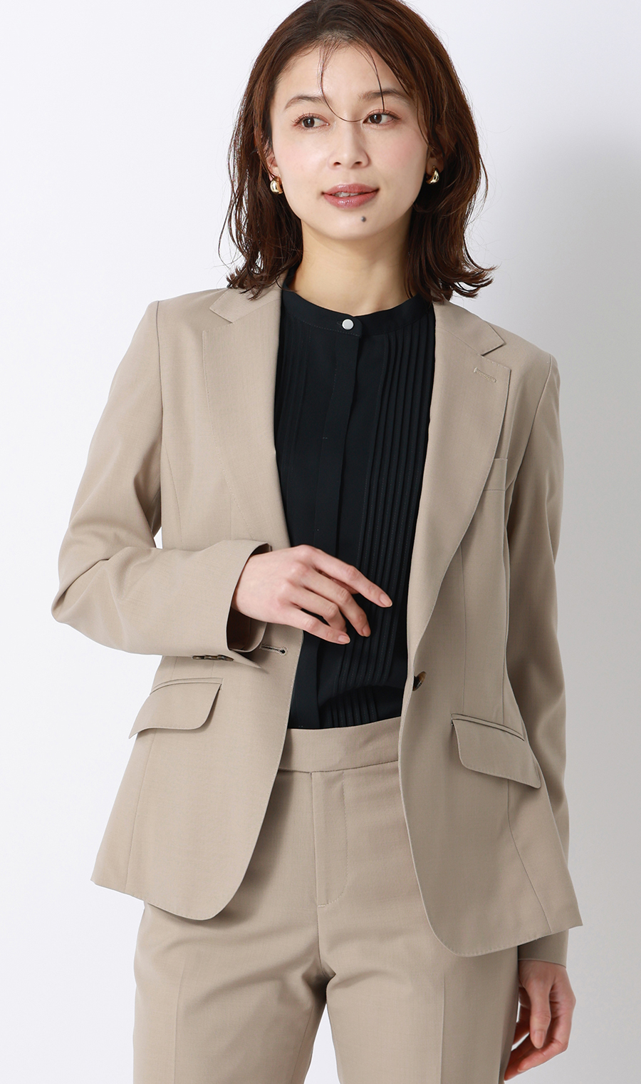 冷感1ボタンテーラードジャケット【SMART MERINO】【セットアップ着用可】【清涼】 ベージュ 13号