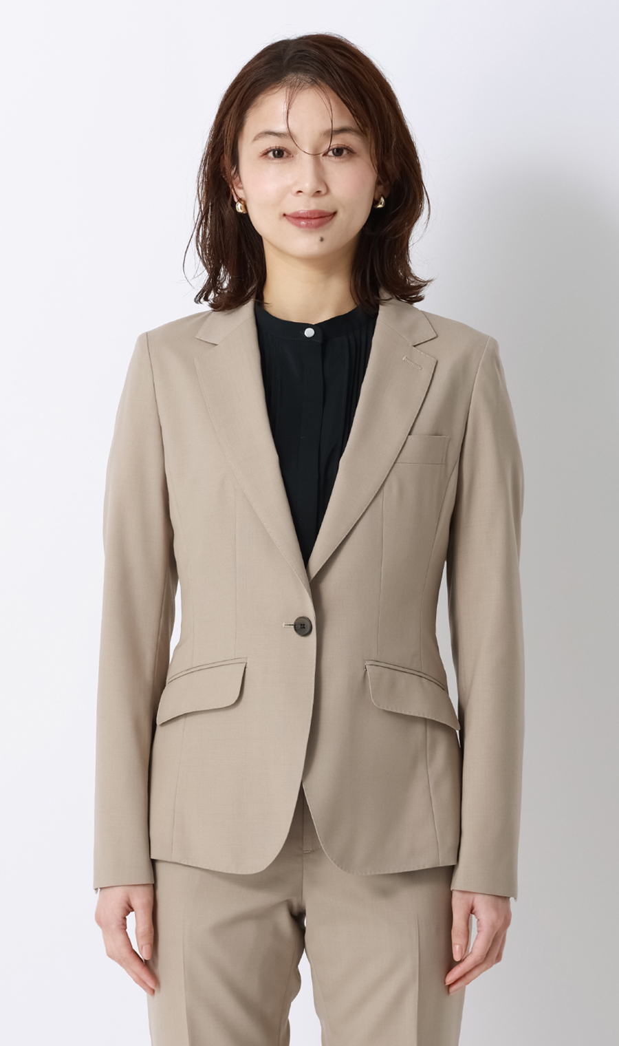 冷感1ボタンテーラードジャケット【SMART MERINO】【セットアップ着用可】【清涼】 ベージュ 13号