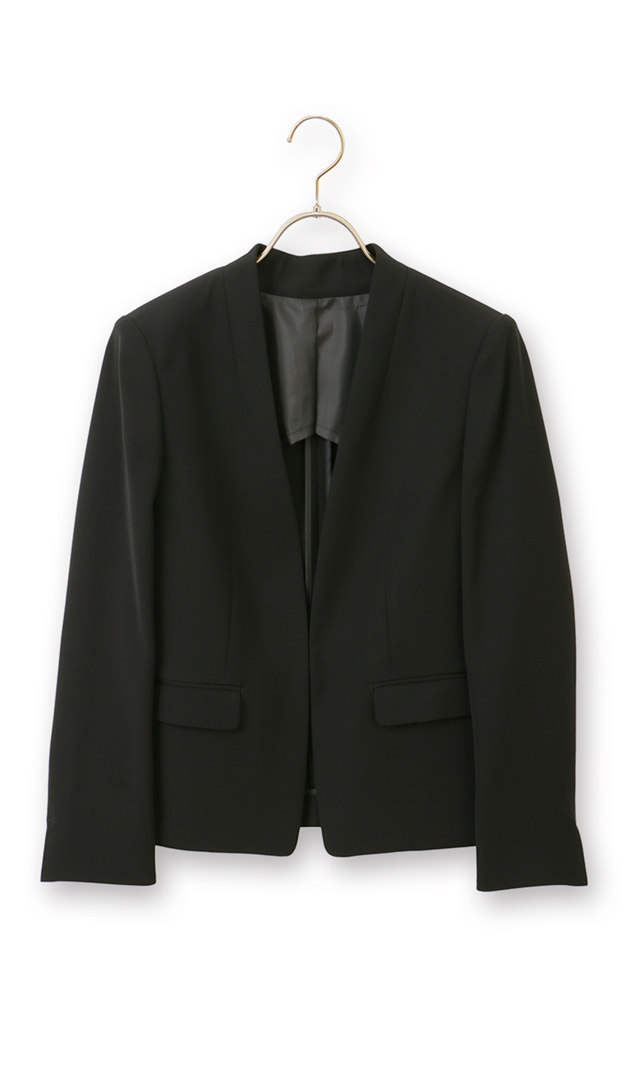 ●フロントホックVカラージャケット《セットアップ着用可》 ブラック 5号