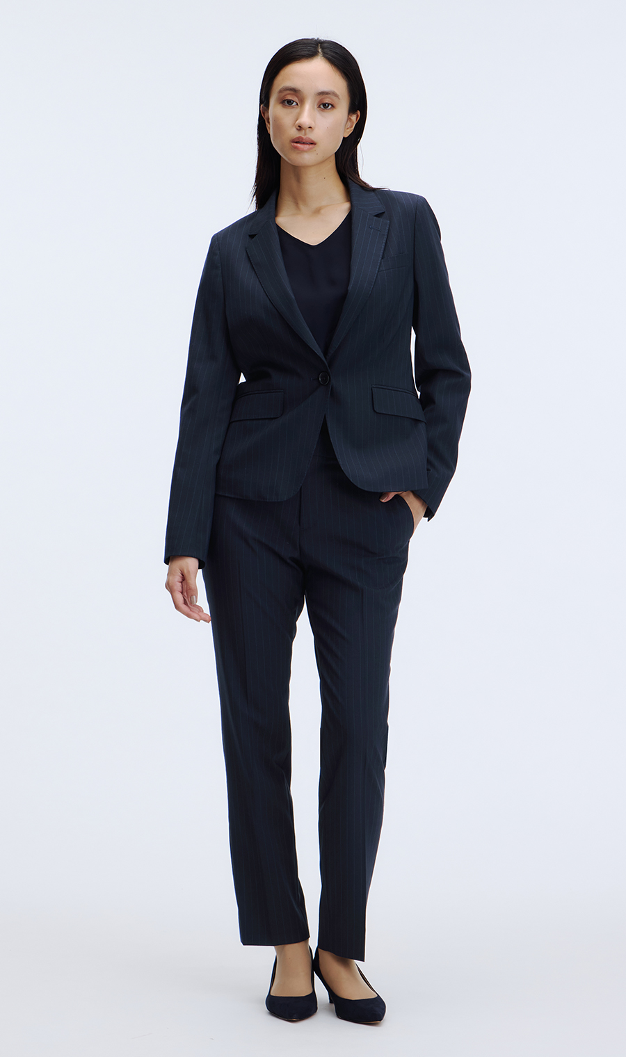 【超ストレッチスーツ】テーパードパンツ【セットアップ着用可】【裾上済】【#すご】 ネイビー 5号