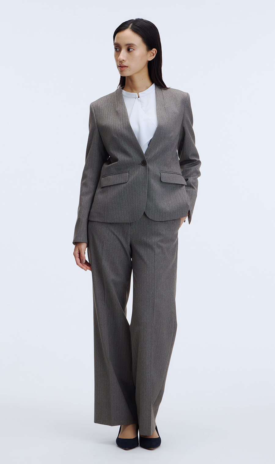 ワイドパンツ【美ジ楽スーツ】【セットアップ着用可】【裾上げ済】 グレー 7号