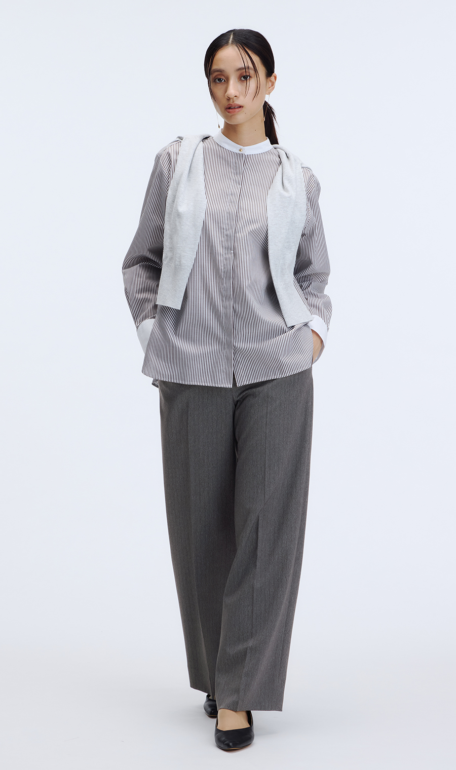 ワイドパンツ【美ジ楽スーツ】【セットアップ着用可】【裾上げ済】 グレー 7号