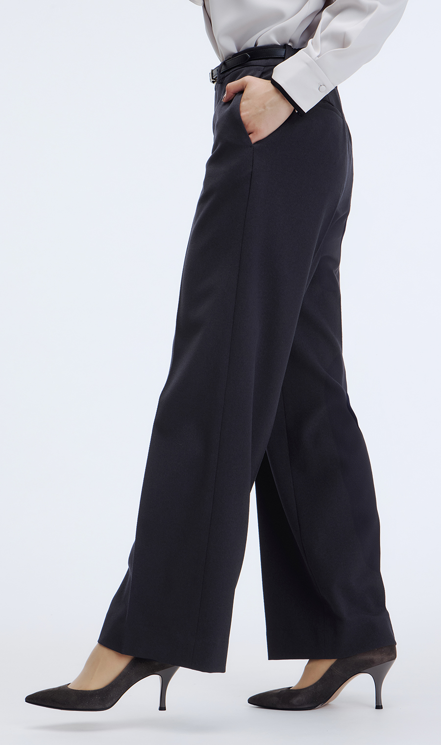 ワイドパンツ【美ジ楽スーツ】【セットアップ着用可】【裾上げ済】 ネイビー 5号