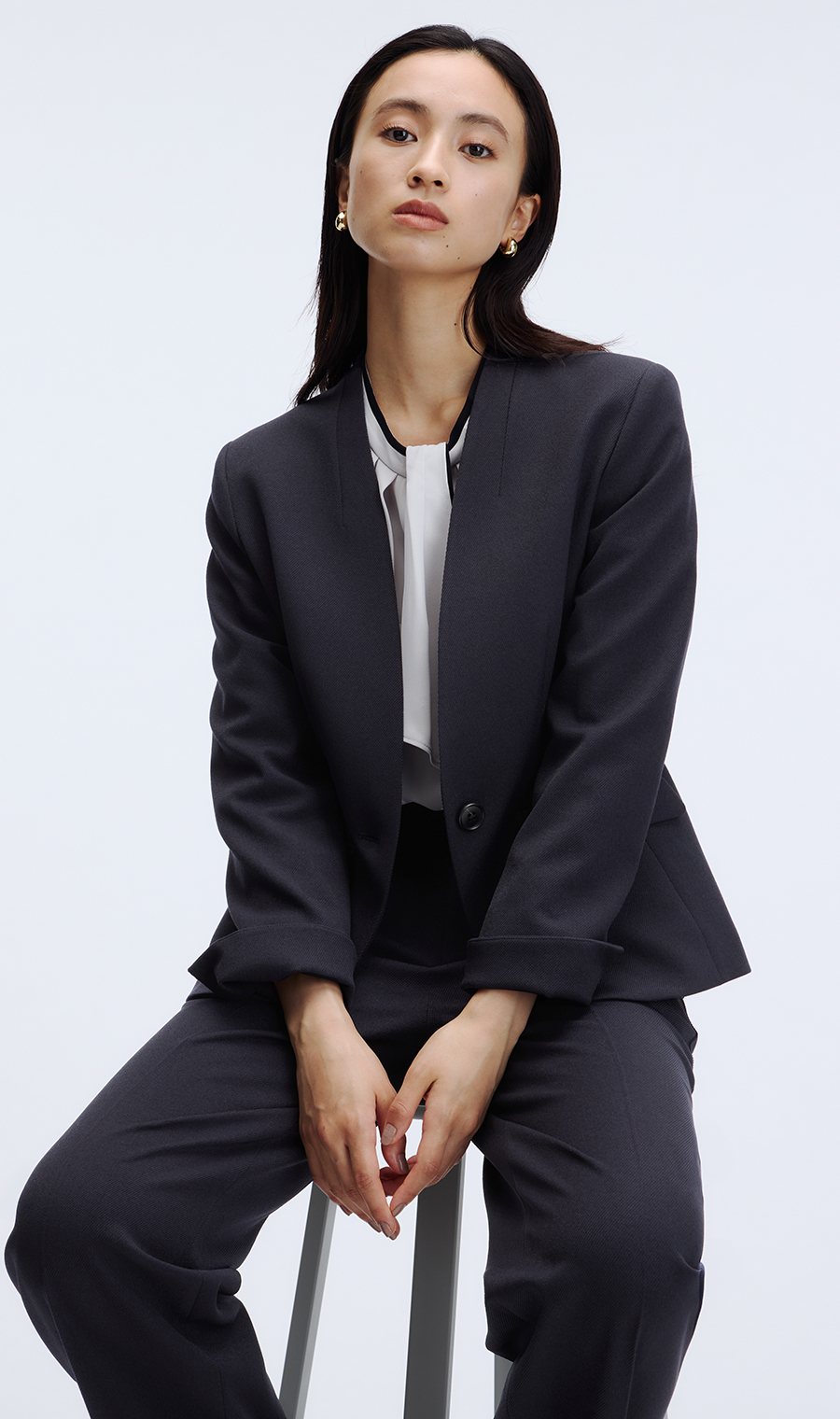 ワイドパンツ【美ジ楽スーツ】【セットアップ着用可】【裾上げ済】 ネイビー 5号