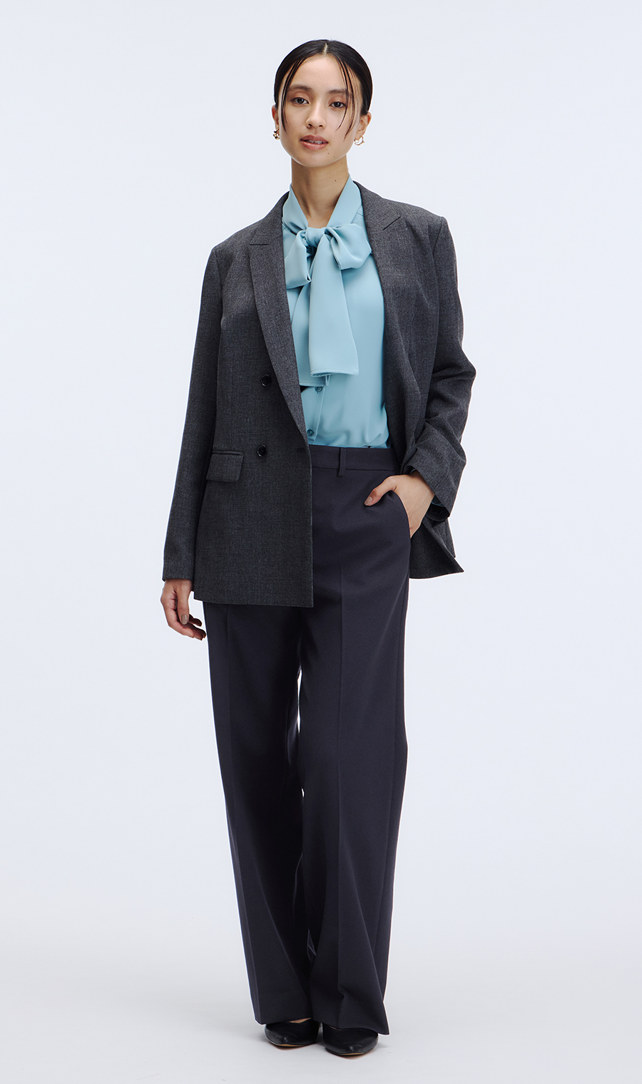 ワイドパンツ【美ジ楽スーツ】【セットアップ着用可】【裾上げ済】 ネイビー 5号