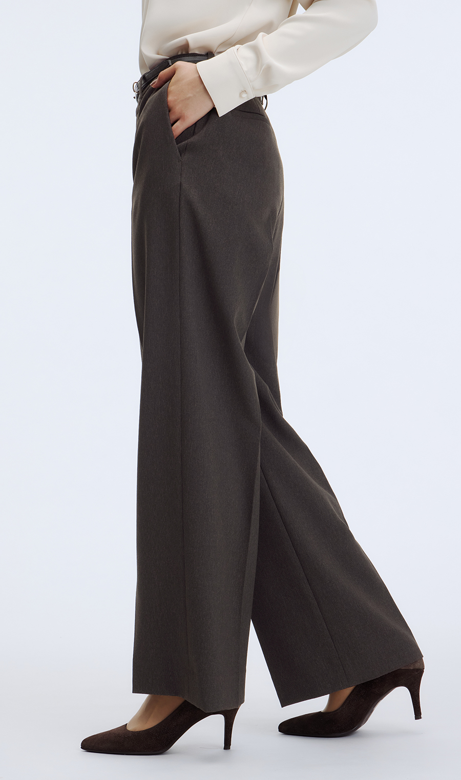 ワイドパンツ【美ジ楽スーツ】【セットアップ着用可】【裾上げ済】 ブラウン 7号