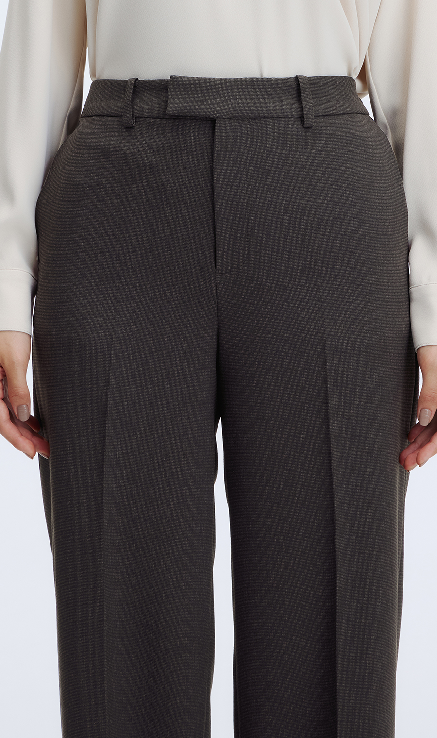 ワイドパンツ【美ジ楽スーツ】【セットアップ着用可】【裾上げ済】 ブラウン 7号