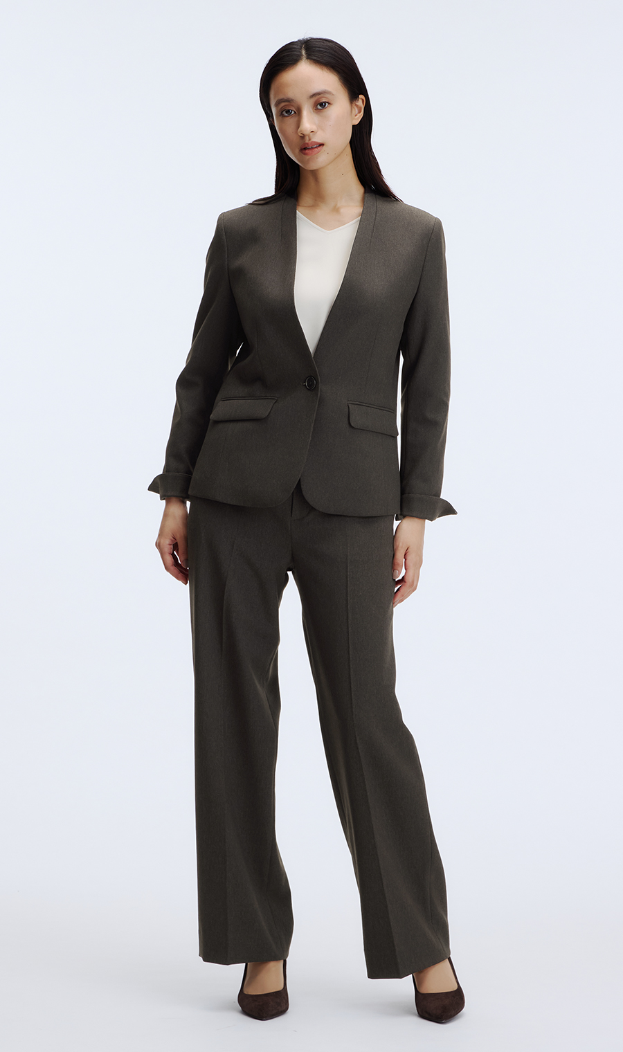 ワイドパンツ【美ジ楽スーツ】【セットアップ着用可】【裾上げ済】 ブラウン 7号