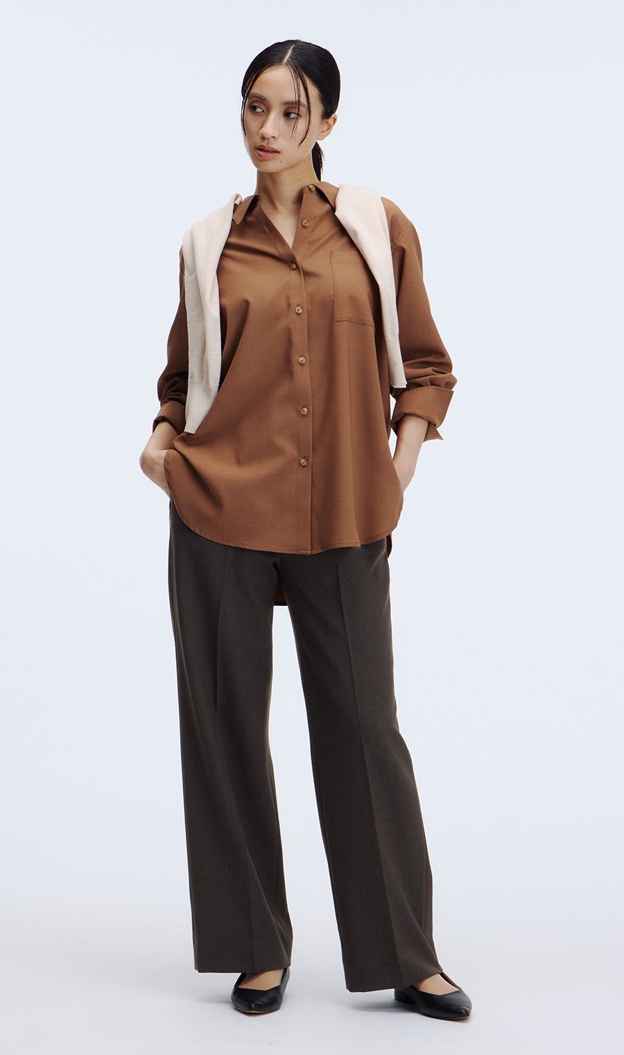 ワイドパンツ【美ジ楽スーツ】【セットアップ着用可】【裾上げ済】 ブラウン 7号