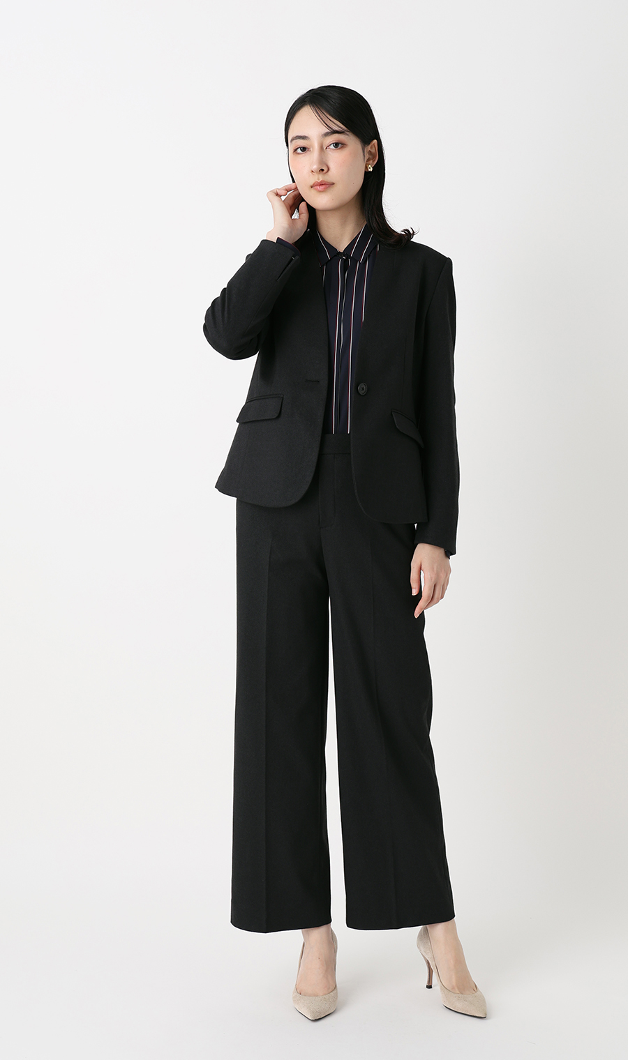 ワイドパンツ【美ジ楽スーツ】【起毛生地】【セットアップ着用可】【裾上げ済み】 チャコール 07