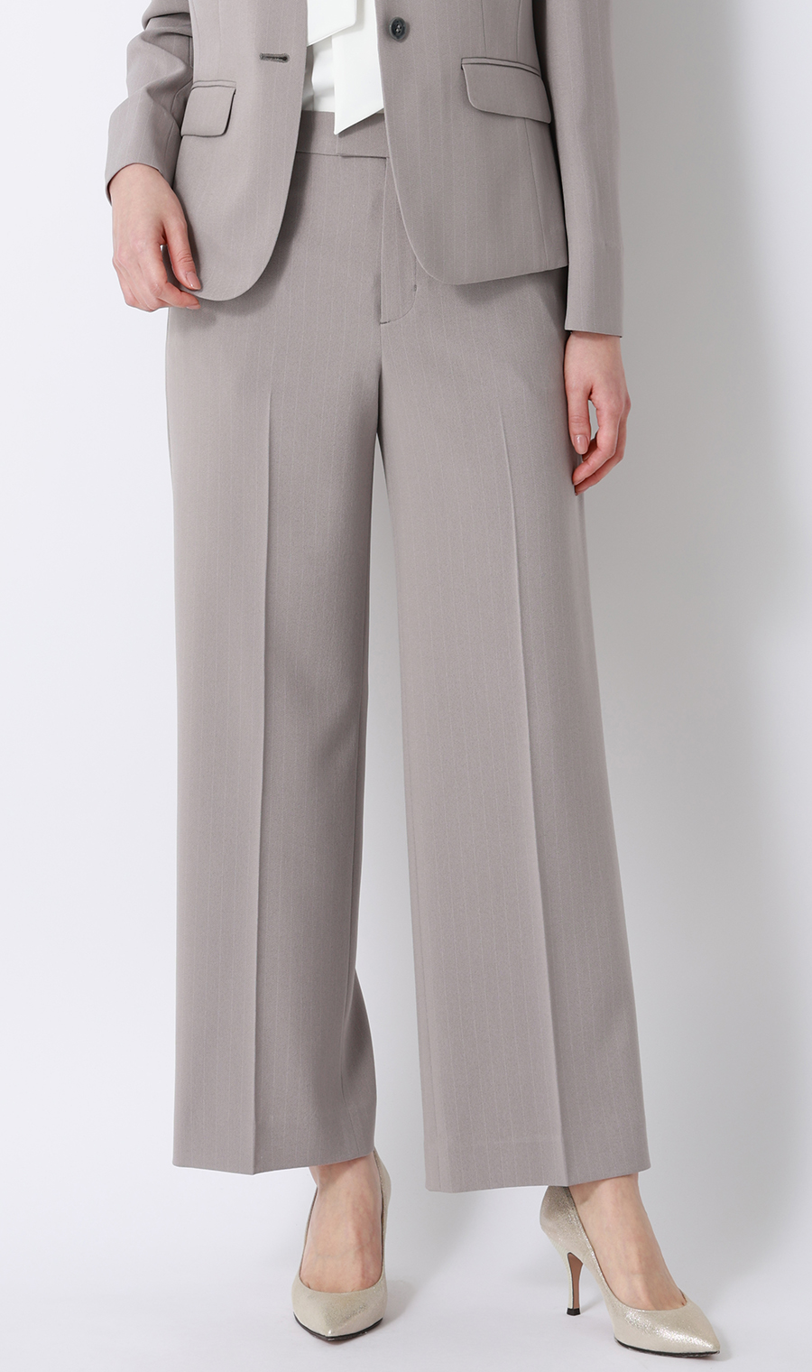 ワイドパンツ【美ジ楽スーツ】【涼】【COOLMAX】【セットアップ着用可】【裾上げ済み】 ライトグレー 5号
