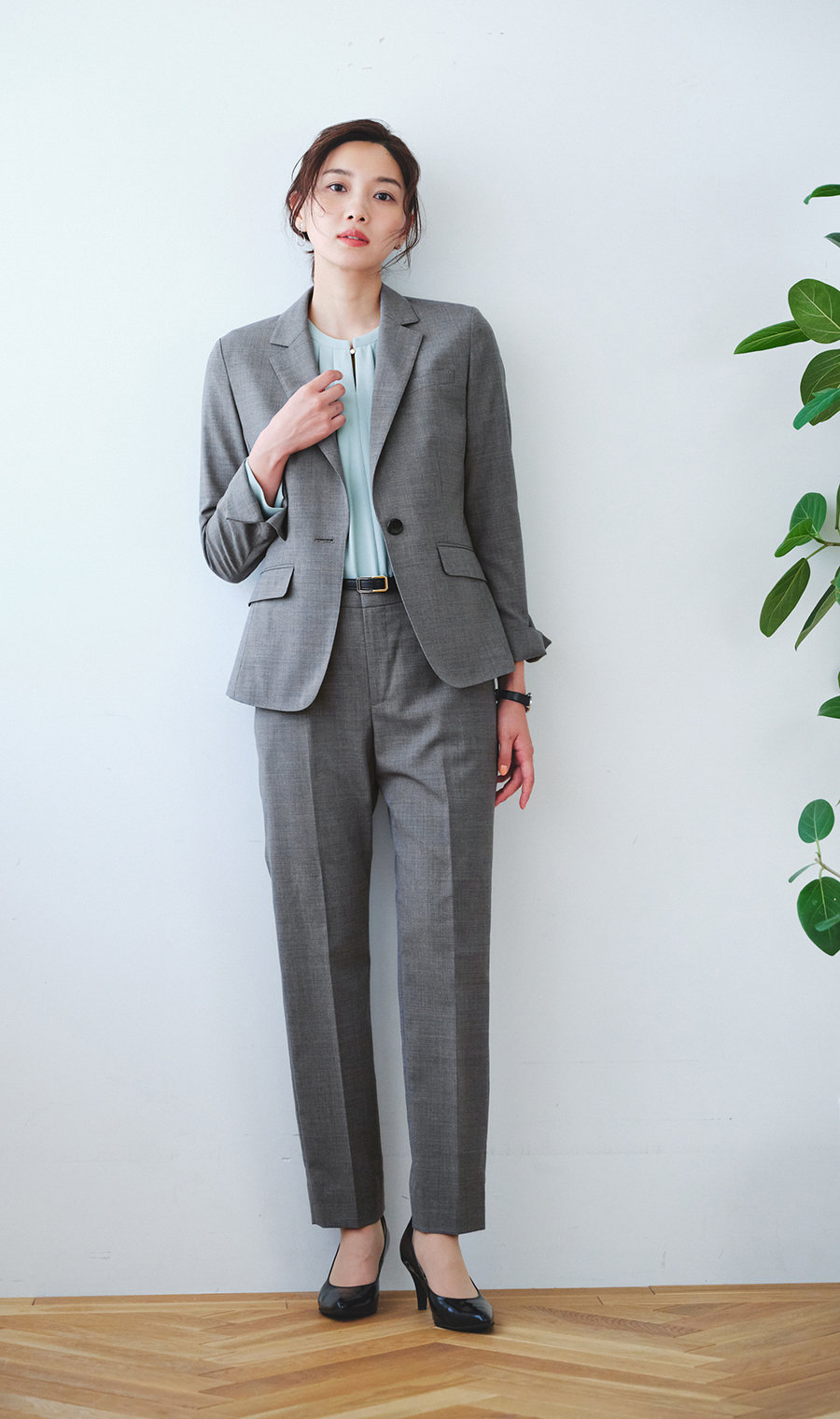 清涼ノータックテーパードパンツ【セットアップ着用可】【裾上げ済み】 グレー 5号