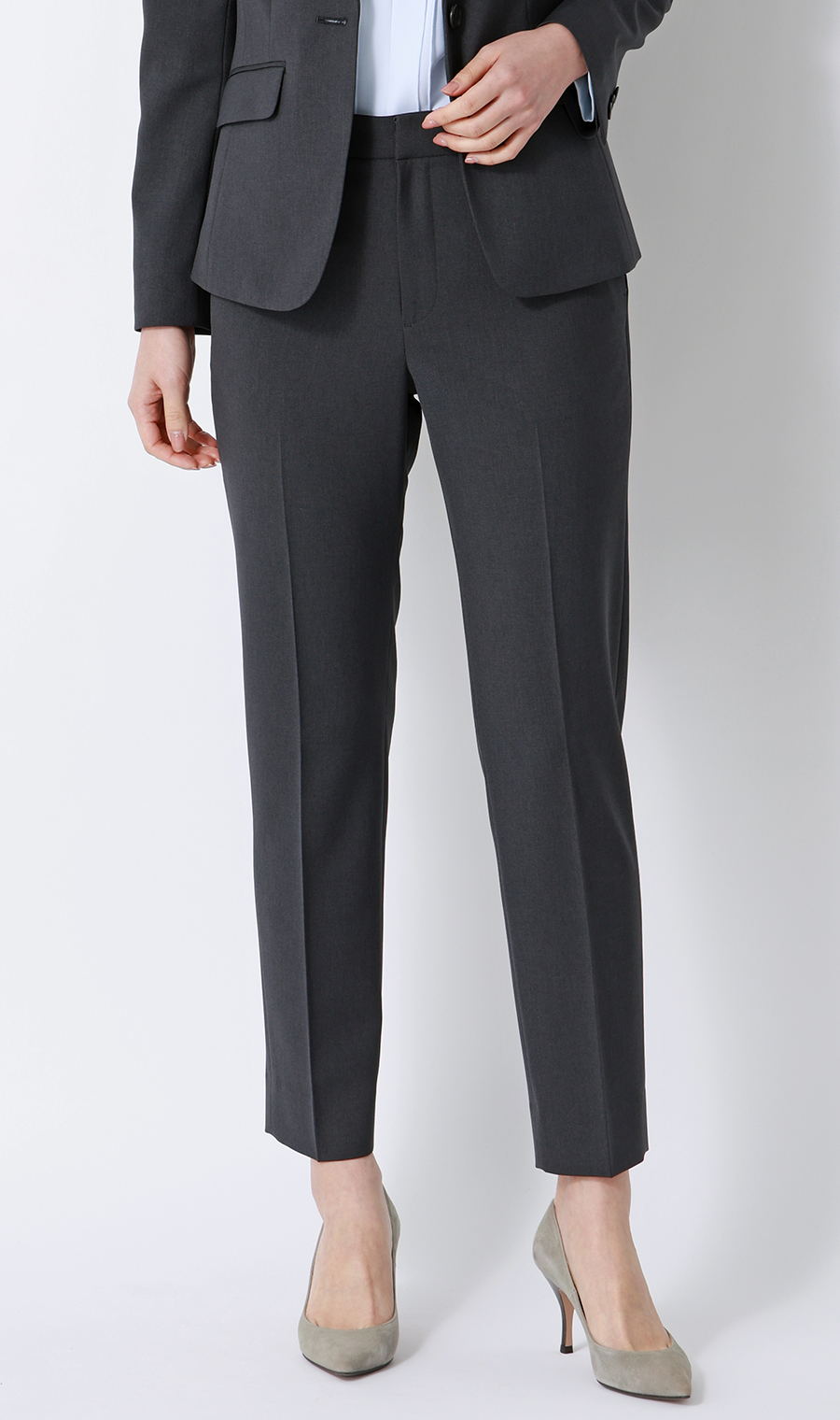 【週替わり_レディース】ノータックテーパードパンツ【セットアップ着用可】【裾上げ済み】 チャコール 5号