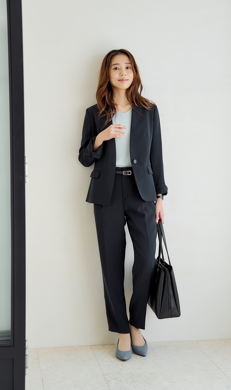 ワンタックテーパードパンツ【セットアップ着用可】【裾上げ済み】 ネイビー 3号