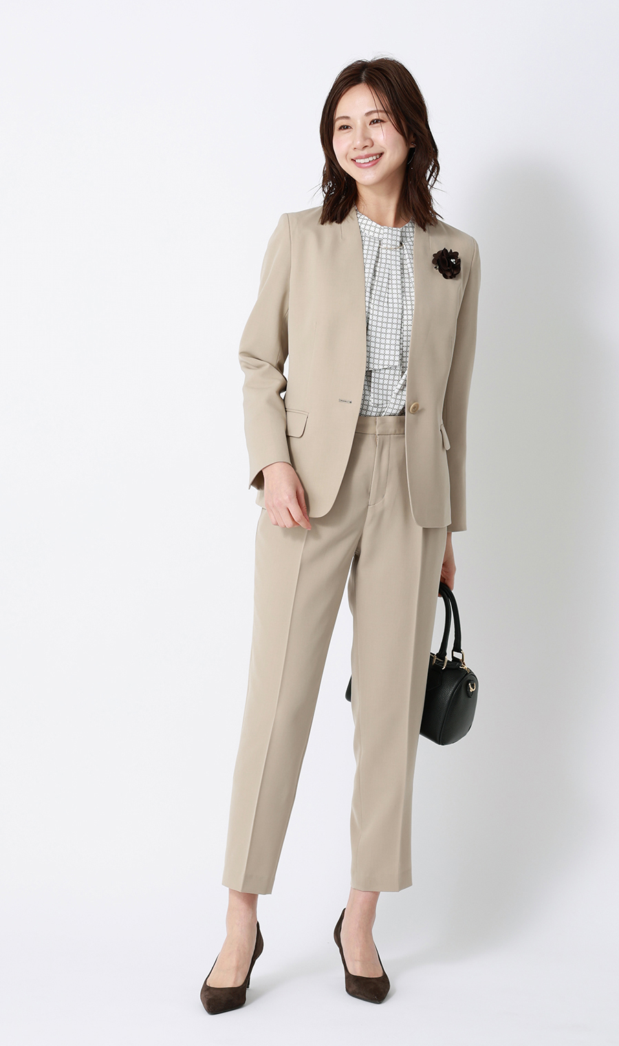 ワンタックテーパードパンツ【セットアップ着用可】【裾上げ済み】 ベージュ 3号