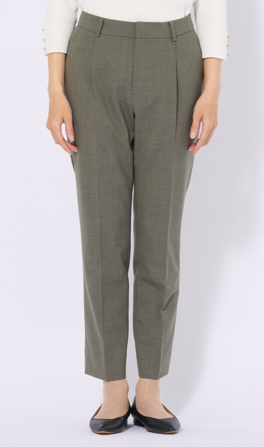 【超ストレッチスーツ】ワンタックテーパードパンツ【セットアップ着用可】【＃すご】【裾上げ済み】 カーキ 5号