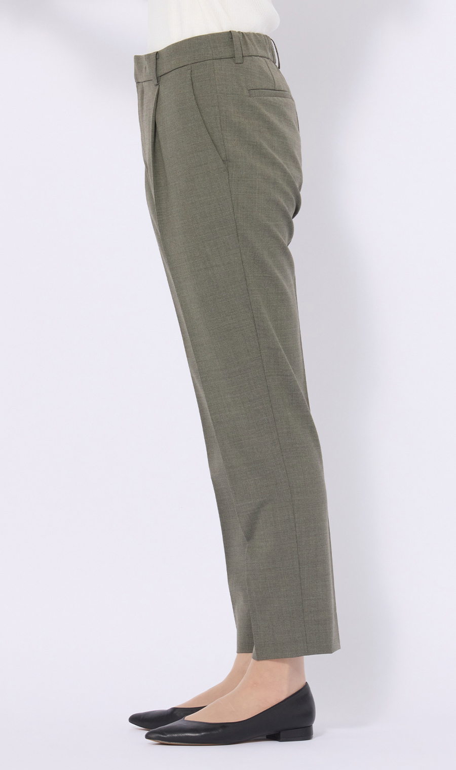 【超ストレッチスーツ】ワンタックテーパードパンツ【セットアップ着用可】【＃すご】【裾上げ済み】 カーキ 5号