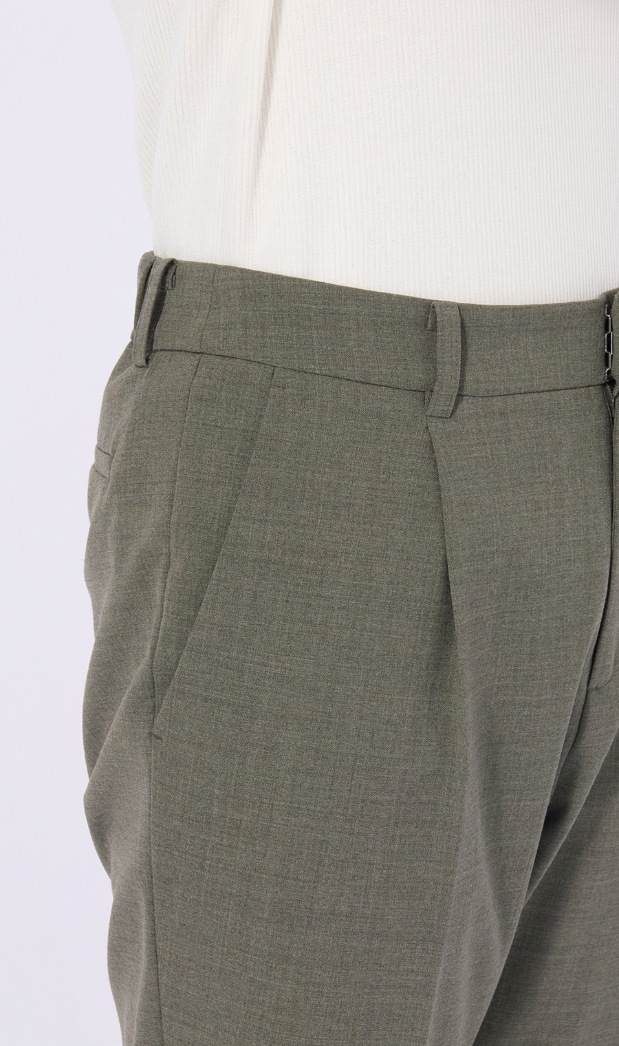 【超ストレッチスーツ】ワンタックテーパードパンツ【セットアップ着用可】【＃すご】【裾上げ済み】 カーキ 5号