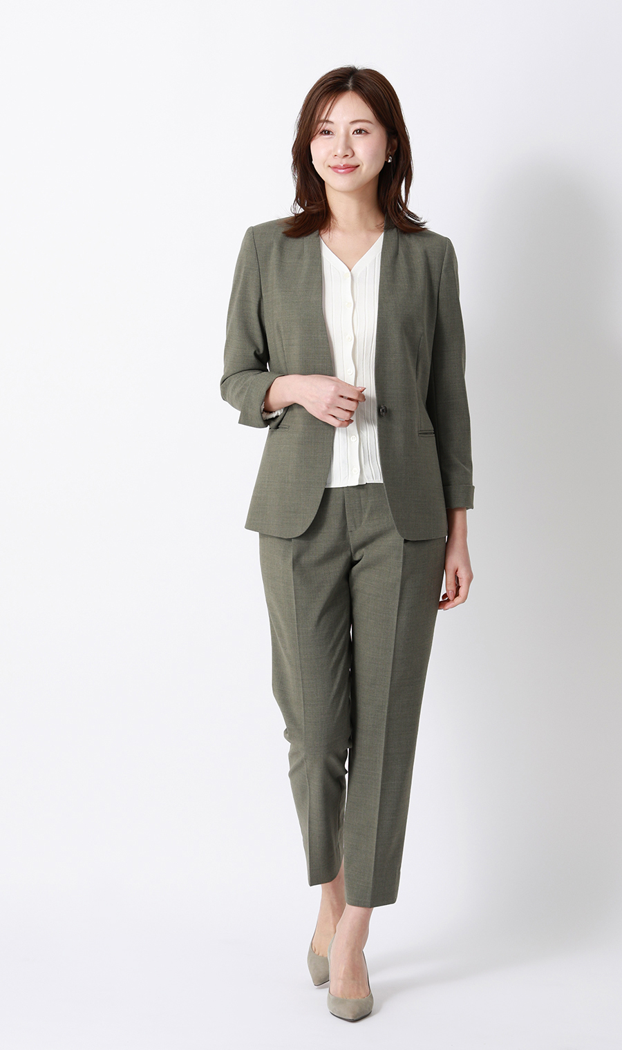 【超ストレッチスーツ】ワンタックテーパードパンツ【セットアップ着用可】【＃すご】【裾上げ済み】 カーキ 5号