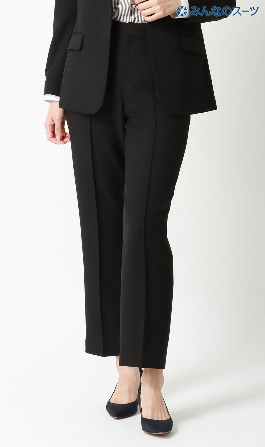 【みんなのスーツ】ピンタックストレートパンツ【セットアップ着用可】【裾上げ済み】 ブラック SS