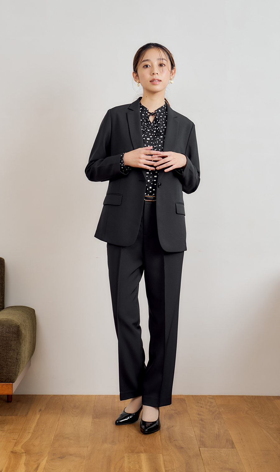 【みんなのスーツ】ピンタックストレートパンツ【セットアップ着用可】【裾上げ済み】 ブラック SS