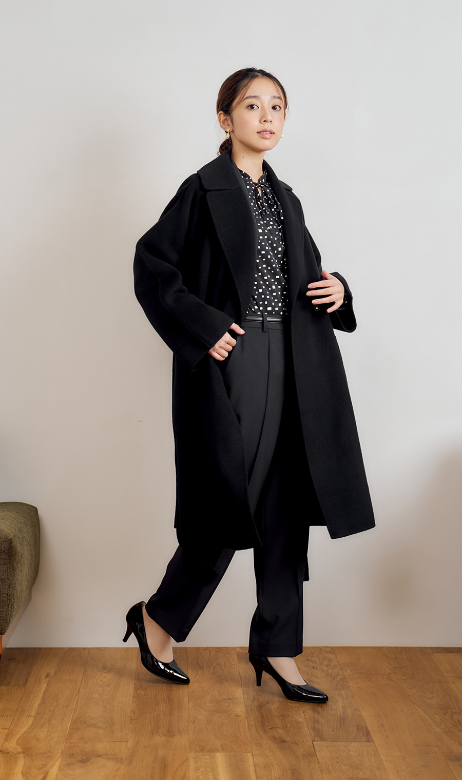 【みんなのスーツ】ピンタックストレートパンツ【セットアップ着用可】【裾上げ済み】 ブラック SS