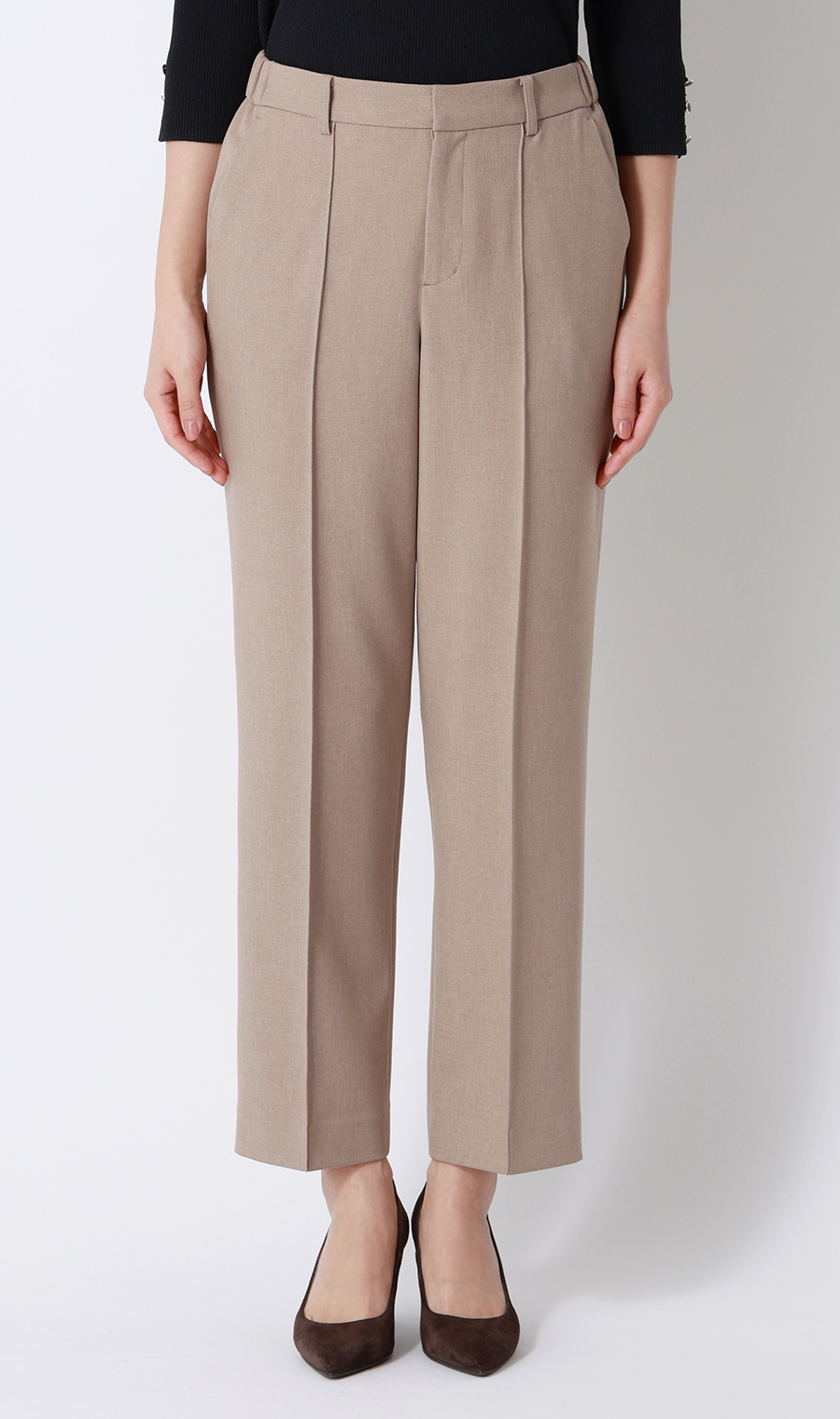 【みんなのスーツ】ピンタックストレートパンツ【セットアップ着用可】【裾上げ済み】 ベージュ 3L