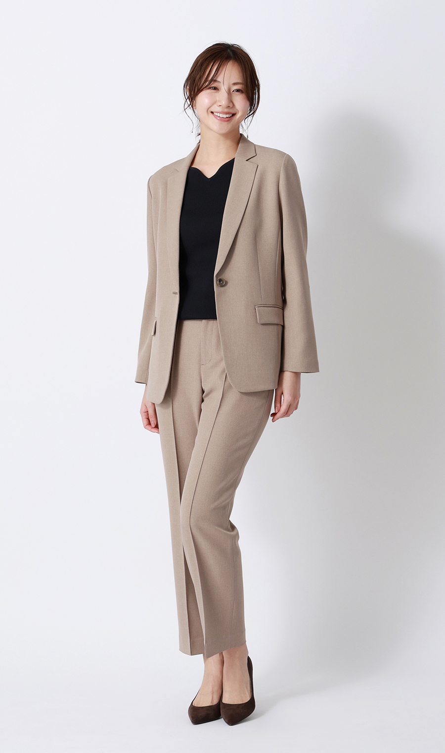 【みんなのスーツ】ピンタックストレートパンツ【セットアップ着用可】【裾上げ済み】 ベージュ 3L