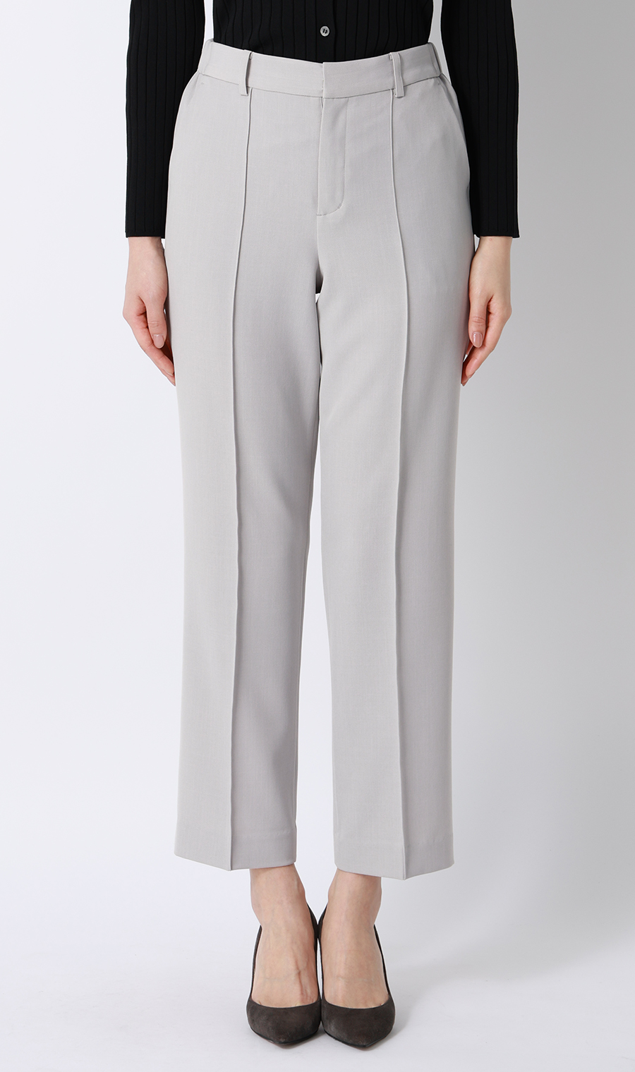 【みんなのスーツ】ピンタックストレートパンツ【セットアップ着用可】【裾上げ済み】 ライトグレー SS