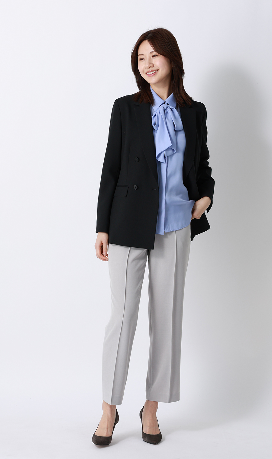 【みんなのスーツ】ピンタックストレートパンツ【セットアップ着用可】【裾上げ済み】 ライトグレー SS