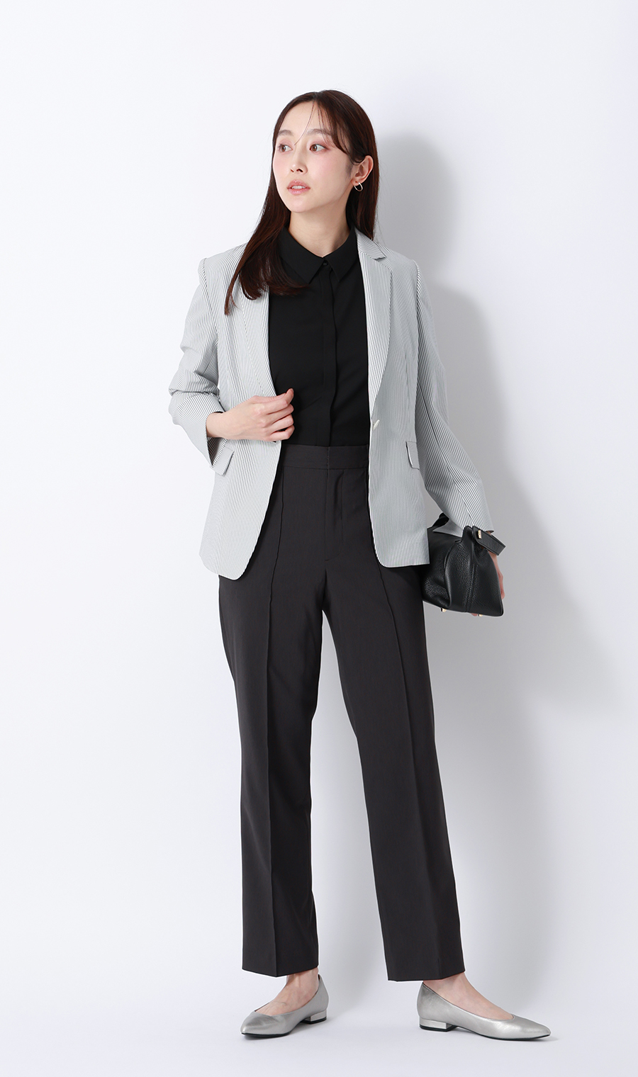 【みんなのスーツ】冷感ピンタックストレートパンツ【涼】【セットアップ着用可】【裾上げ済み】 チャコール SS