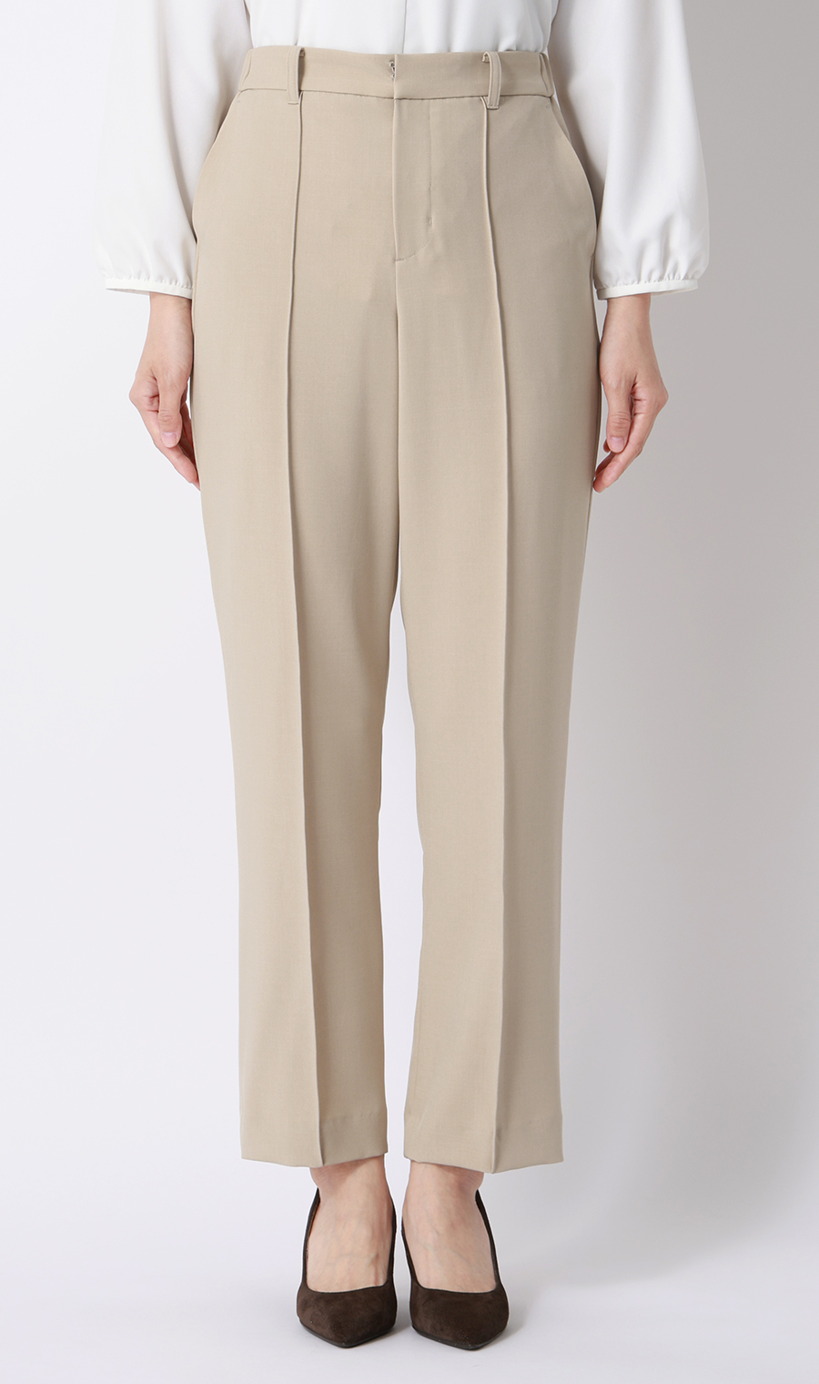 【みんなのスーツ】ピンタックストレートパンツ【セットアップ着用可】【裾上げ済み】 ベージュ SS