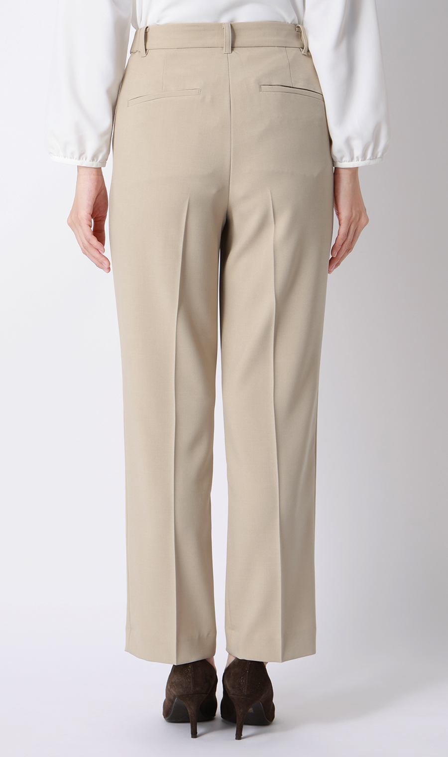 【みんなのスーツ】ピンタックストレートパンツ【セットアップ着用可】【裾上げ済み】 ベージュ SS