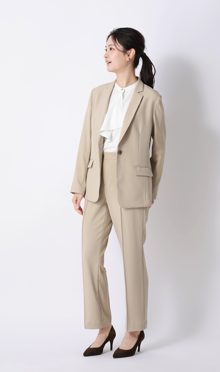 【みんなのスーツ】ピンタックストレートパンツ【セットアップ着用可】【裾上げ済み】 ベージュ SS