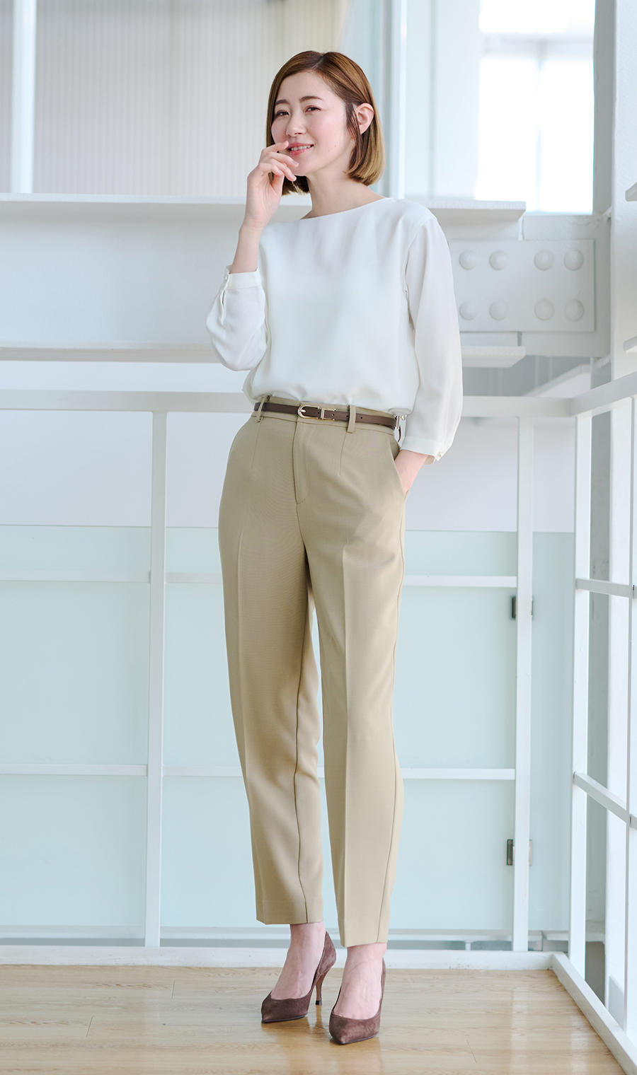 テーパードパンツ【セットアップ着用可】【裾上げ済み】 ベージュ S