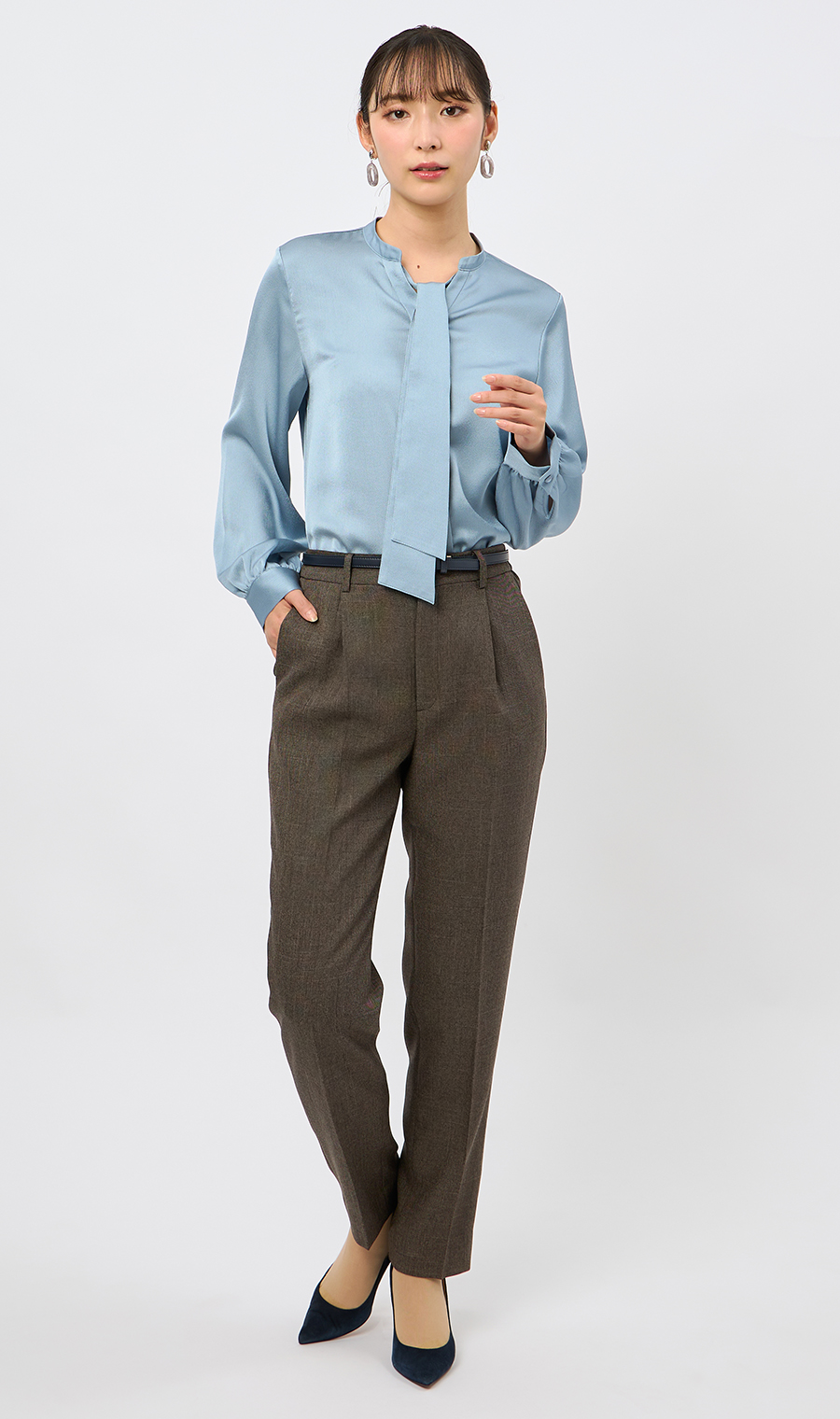 ワンタックテーパードパンツ【ツムギート】【セットアップ着用可】 ブラウン 5号