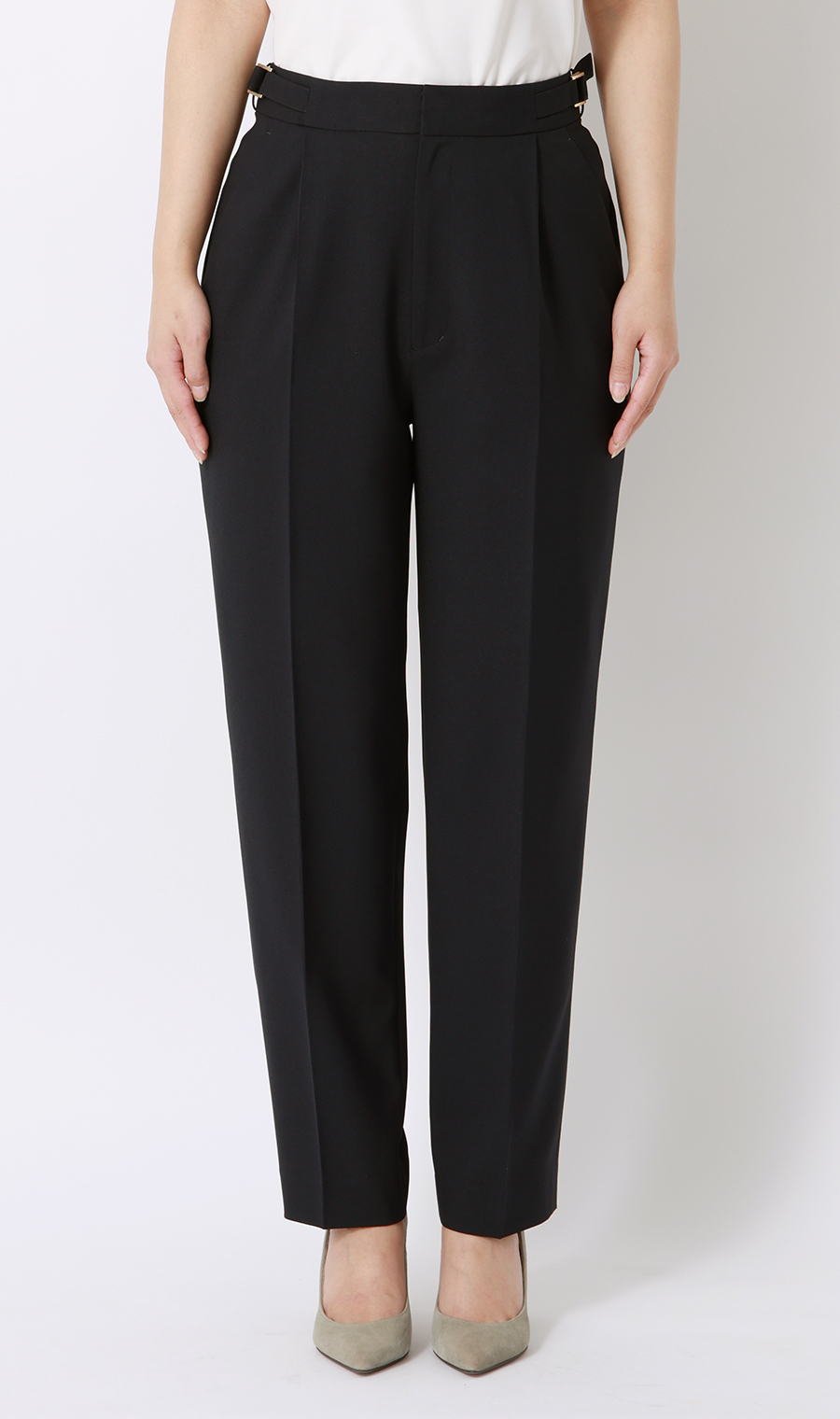 ウエストデザインテーパードパンツ【セットアップ着用可】【裾上げ済み】 ネイビー S