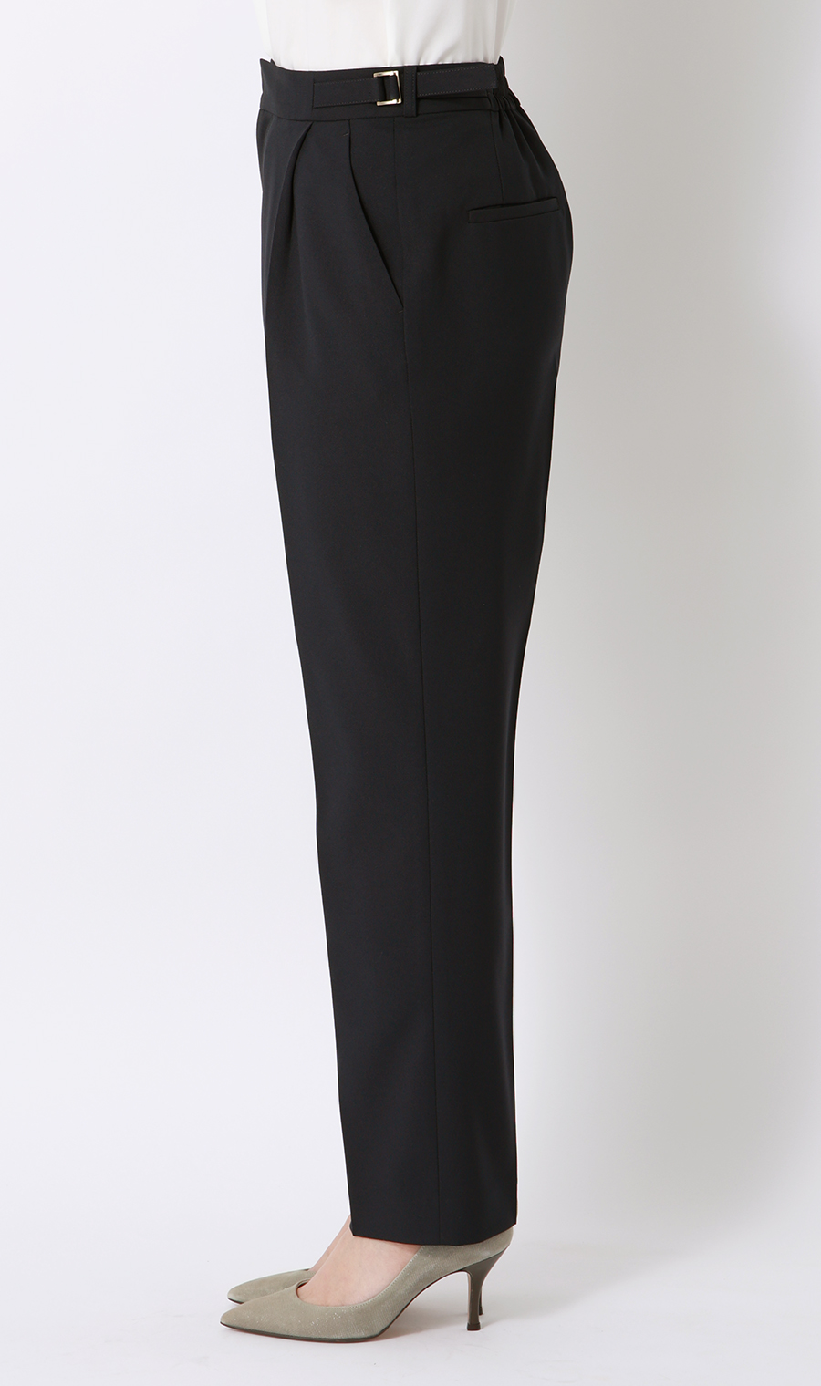 ウエストデザインテーパードパンツ【セットアップ着用可】【裾上げ済み】 ネイビー S