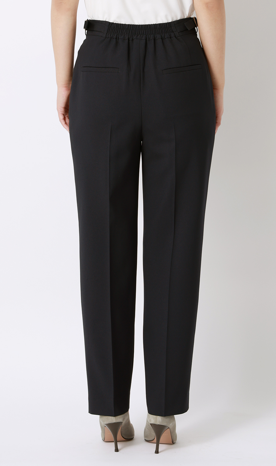 ウエストデザインテーパードパンツ【セットアップ着用可】【裾上げ済み】 ネイビー S