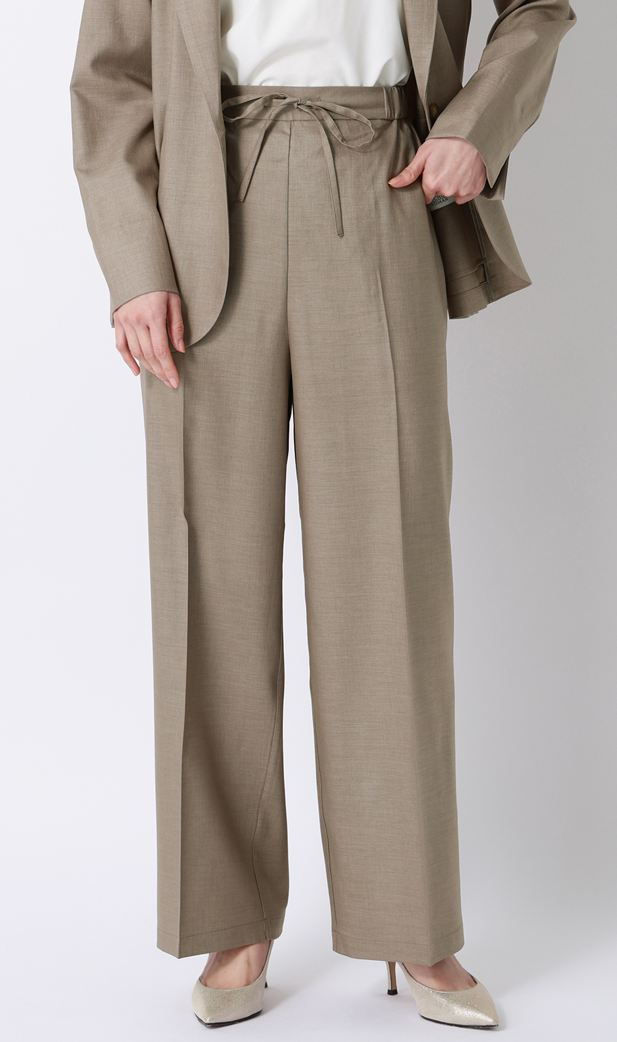 ドローコードワイドパンツ【涼】【セットアップ着用可】【裾上げ済み】 ベージュ S