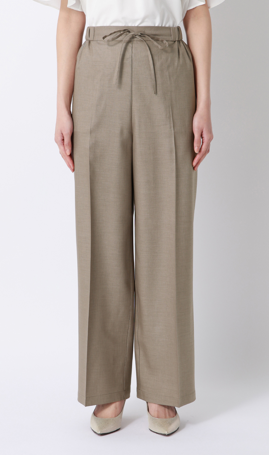 ドローコードワイドパンツ【涼】【セットアップ着用可】【裾上げ済み】 ベージュ S