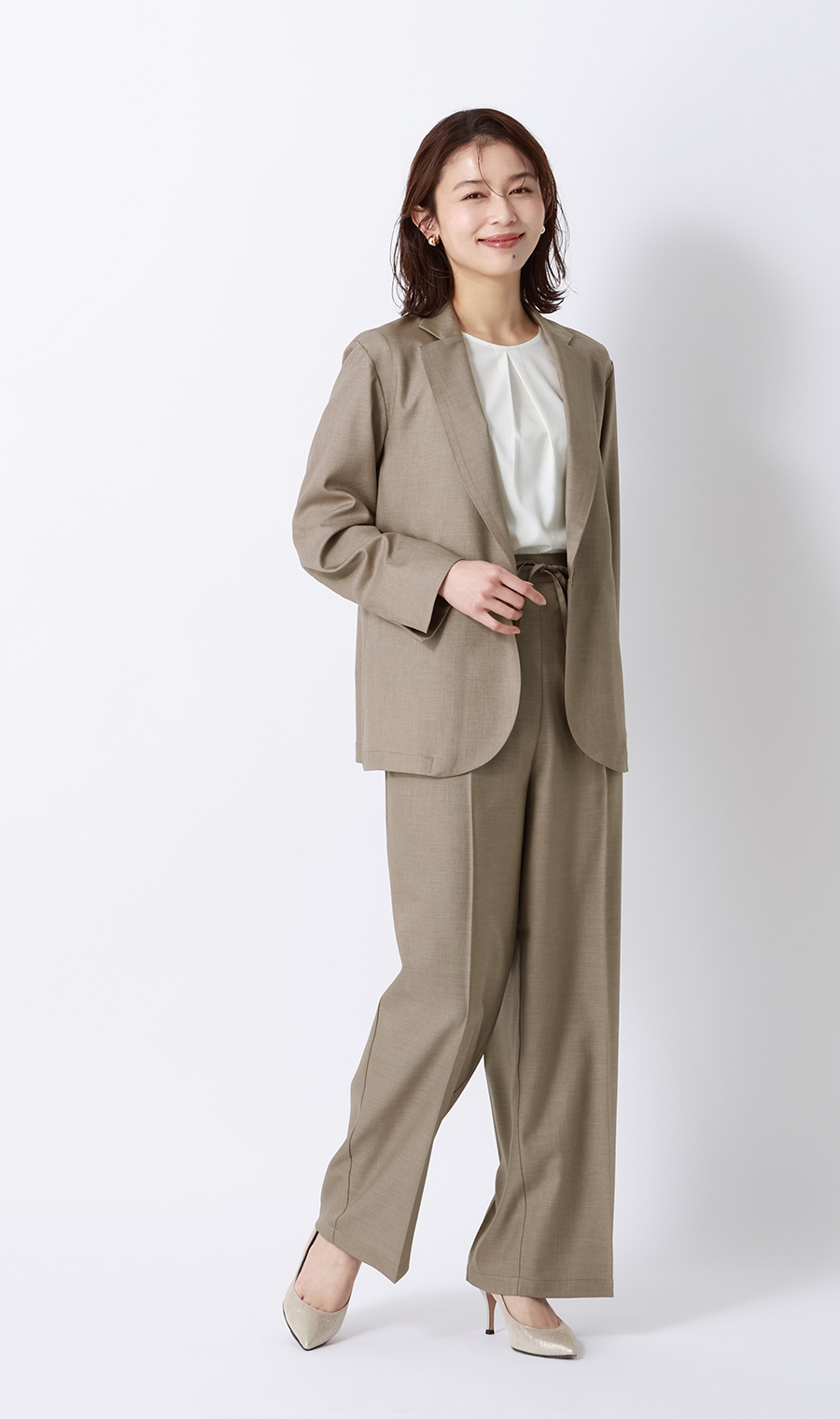 ドローコードワイドパンツ【涼】【セットアップ着用可】【裾上げ済み】 ベージュ S