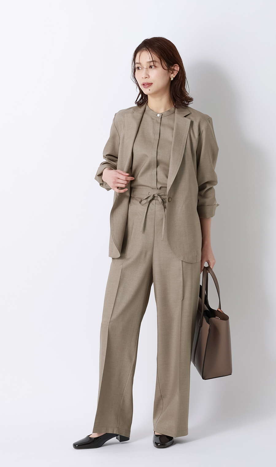 ドローコードワイドパンツ【涼】【セットアップ着用可】【裾上げ済み】 ベージュ S