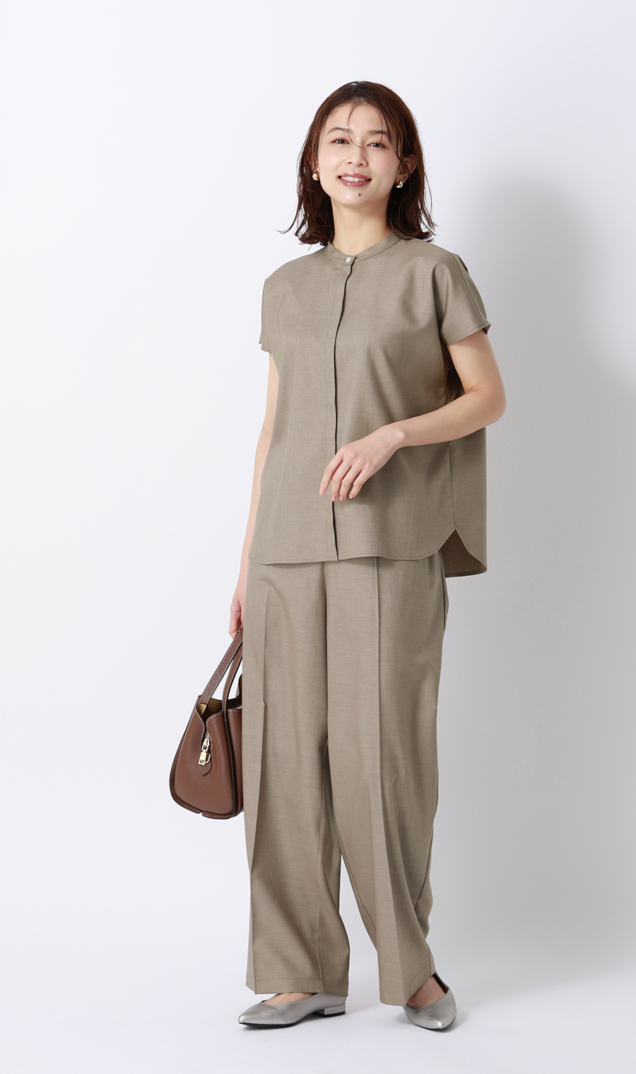 ドローコードワイドパンツ【涼】【セットアップ着用可】【裾上げ済み】 ベージュ S