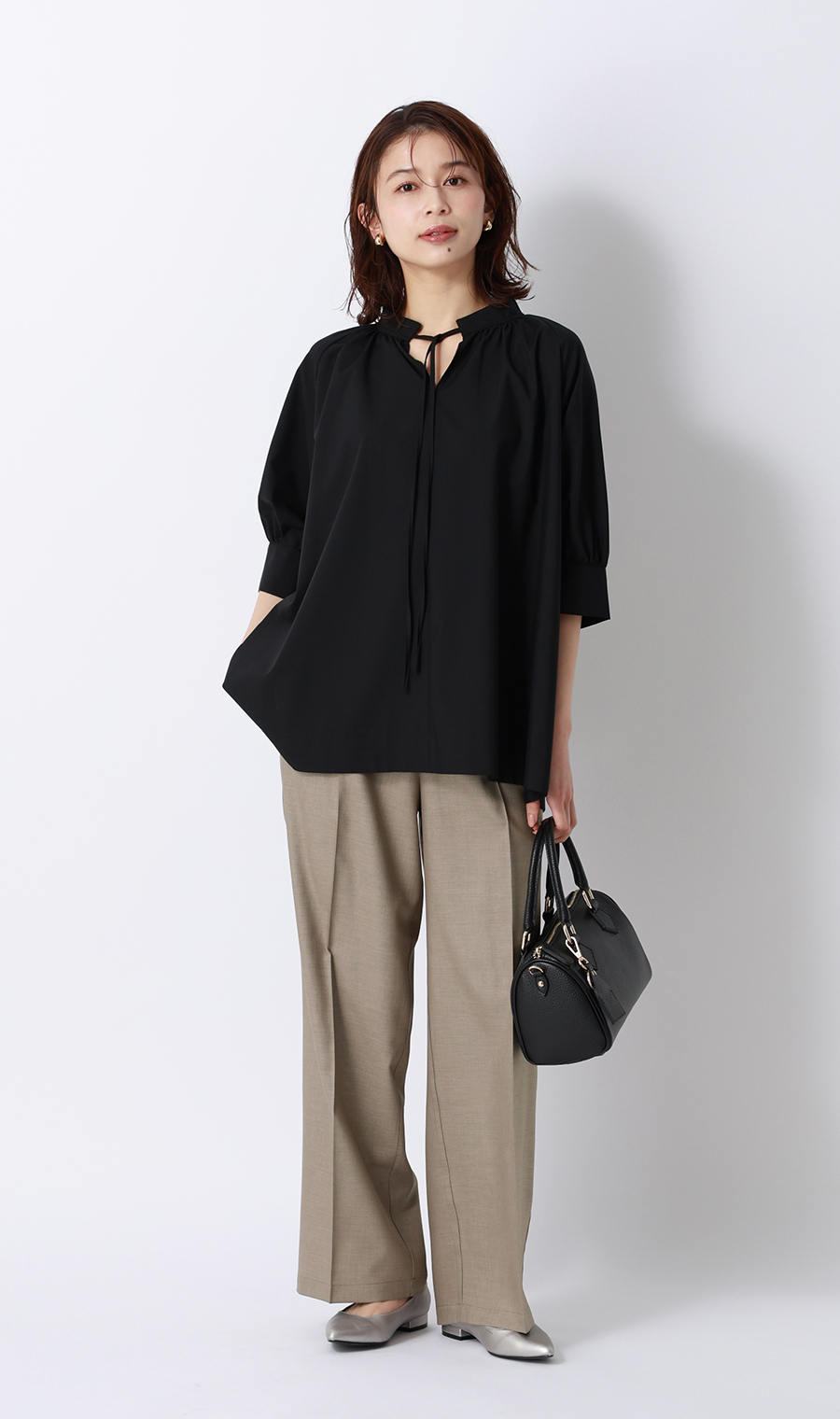 ドローコードワイドパンツ【涼】【セットアップ着用可】【裾上げ済み】 ベージュ S