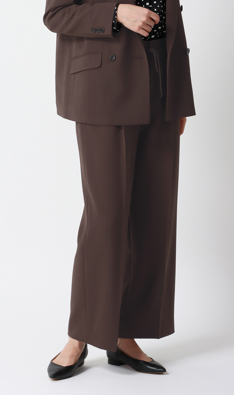 ドローコードワイドパンツ【セットアップ着用可】【裾上げ済み】 ブラウン S