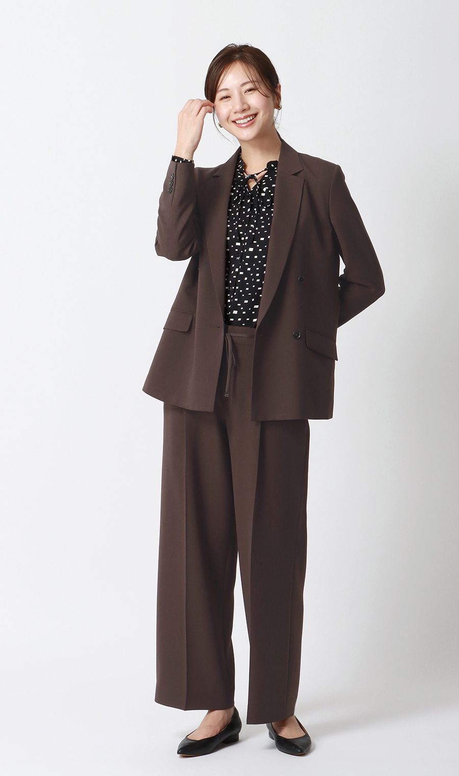 ドローコードワイドパンツ【セットアップ着用可】【裾上げ済み】 ブラウン S